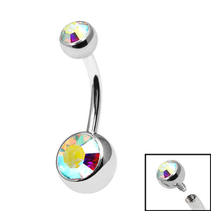 Titanium Internal Thread Double Jewelled Belly Bar - 12mm