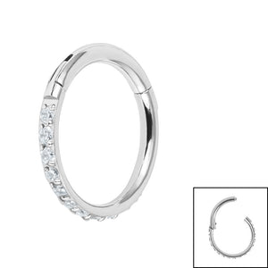 Titanium 1.2mm Pave Set Jewelled Edge Hinged Clicker Ring
