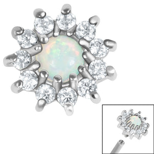 Steel Claw Set Opal and CZ Jewel Sunflower for Internal Thread Shafts in 1.2mm (0.9mm)