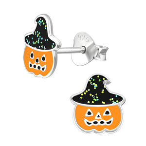 Sterling Silver Pumpkin Witch Ear Stud Earrings ES50