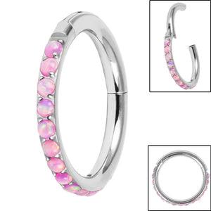 Titanium 1.2mm Pave Set Opal Edge Hinged Clicker Ring