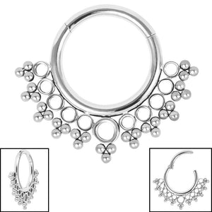 Steel Ornate Asia Ball Hinged Clicker Ring