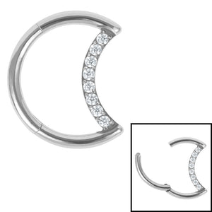Titanium Claw Set Jewelled Crescent Moon Hinged Clicker Ring