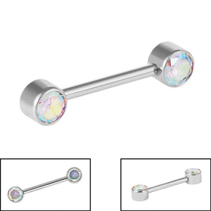 Titanium Internal Thread Double Jewelled Nipple Bar - Front Facing Jewelled Disks