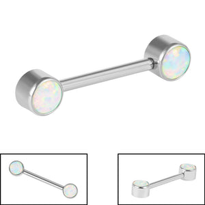 Titanium Internal Double Opal Nipple Bar - Front Facing Synth Opal Disks
