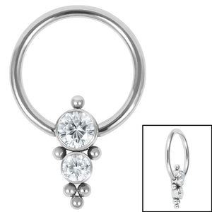 Titanium BCR with Titanium Clip In Titanium Bezel Set 2 Jewelled Asia