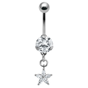 Belly Bar - Claw Set CZ Jewelled with Claw Set Jewelled Star Charm