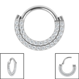 Titanium Hinged Pave Set Jewelled Double Row Eternity Clicker Ring