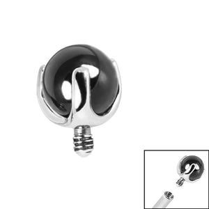 Titanium Claw Set Black Agate Ball for Internal Thread shafts in 1.6mm. Also fits Dermal Anchor