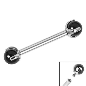 Titanium Internally Threaded Barbells 1.6mm - Titanium Claw Set Black Agate Balls