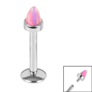 Titanium Internally Threaded Labrets 1.2mm - Titanium Bezel Set Synth Opal Cone