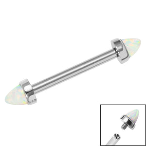 Titanium Internally Threaded Barbell 1.6mm - Titanium Bezel Set Synth Opal Cones