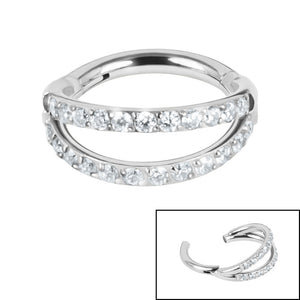 Titanium Double Jewelled Band Hinged Clicker Ring