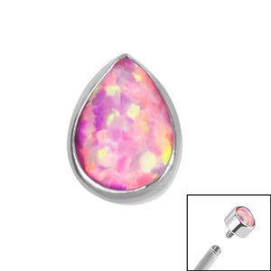 Titanium Bezel Set Synth Opal Pear for Internal Thread shafts in 1.2mm