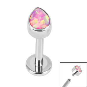 Titanium Internally Threaded Labrets 1.2mm - Titanium Bezel Set Synth Opal Pear