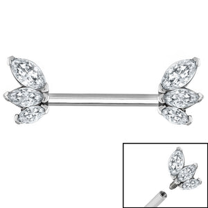 Steel Internal Triple Jewelled Marquise Fan Nipple Bar