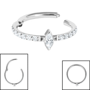 Titanium Marquise Pave Set Jewelled Edge Hinged Clicker Ring