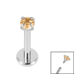 Titanium Internally Threaded Labrets 1.2mm - 2.5mm Titanium Claw Set Round CZ Jewel