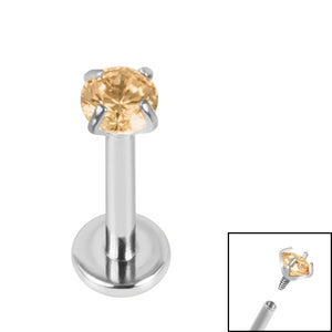 Titanium Internally Threaded Labrets 1.2mm - 3mm Titanium Claw Set Round CZ Jewel