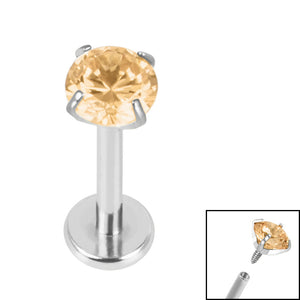 Titanium Internally Threaded Labrets 1.2mm - 4mm Titanium Claw Set Round CZ Jewel