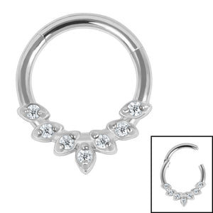 Steel Claw Set Jewelled Laurel Hinged Clicker Ring