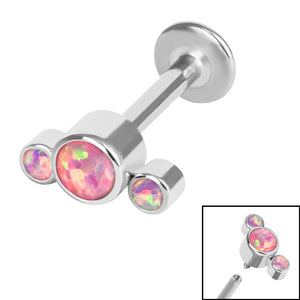 Titanium Internally Threaded Labrets 1.2mm - Infinity Titanium 3 Bezel Set Opal Crescent
