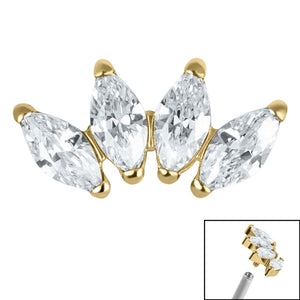 Titanium Claw Set 4 CZ Jewel Marquise Fan for Internal Thread shafts in 1.2mm
