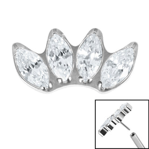 Titanium Threadless (Bend fit) Claw Set 4 CZ Jewel Marquise Fan
