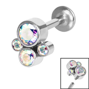 Titanium Internally Threaded Labrets 1.2mm - Infinity Titanium Bezel Set Jewelled Cluster