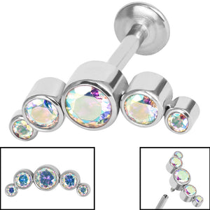 Titanium Internally Threaded Labrets 1.2mm - Infinity Titanium 5 Bezel Set Jewelled Crescent