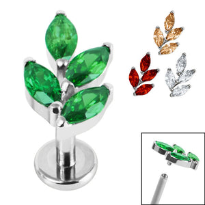 Titanium Internally Threaded Labrets 1.2mm - Titanium Claw Set Marquise Jewelled Leaf