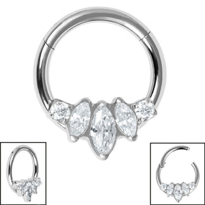 Titanium Claw Set Marquise Fan Hinged Clicker Ring
