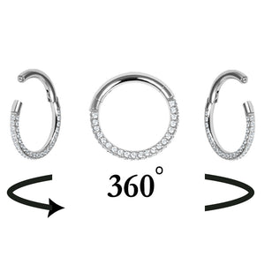 Titanium Pave Set 3 Sided Jewelled Hinged Clicker Ring