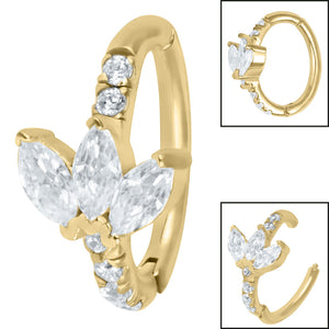 Steel Huggie Belly Clicker Ring - Marquise Jewelled Fan