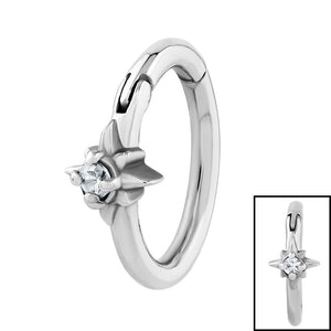 Steel Jewelled 8 Point Star Hinged Clicker Ring