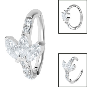 Steel 3 Jewel Marquise Fan Hinged Clicker Ring