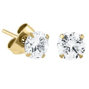 Gold Steel Ear Stud Earrings - Claw Set Jewelled