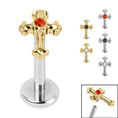 Titanium Internally Threaded Labrets 1.2mm - Titanium Claw Set Jewelled Cross