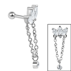 Steel Marquise Fan Chain Drop Solitaire Micro Bar