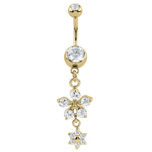 Belly Bar - Steel Jewelled Drop Flowers