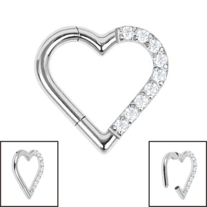 Titanium Pave Set Jewelled Heart Hinged Clicker Ring