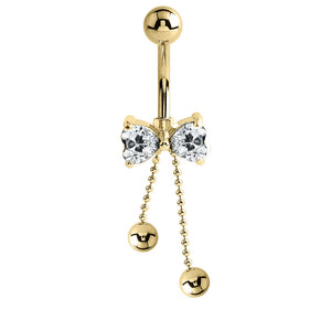 Belly Bar - Cute Jewelled Bow with Dangly Chains