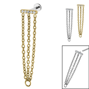 Titanium Internally Threaded Labrets 1.2mm -Titanium Jewelled bar with triple Chain