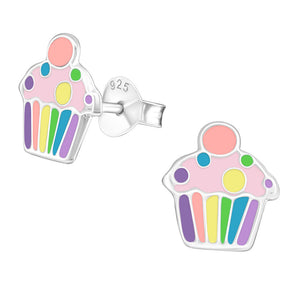 Sterling Silver Cupcake Ear Stud Earrings ES83