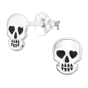 Sterling Silver Heart Eyes Skull Ear Stud Earrings ES47