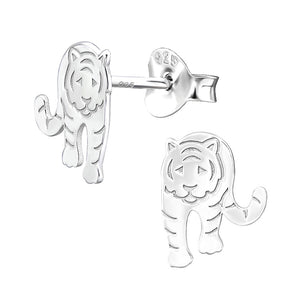 Sterling Silver Prowling Tiger Ear Stud Earrings ES108