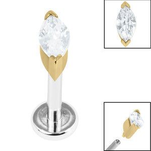 Titanium Internally Threaded Labrets 1.2mm - Steel Single Marquise Jewel