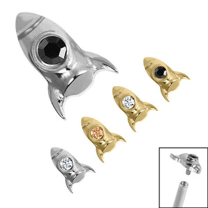 Titanium Bezel Set Jewelled Rocket Ship for Internal Thread Shafts in 1.2mm