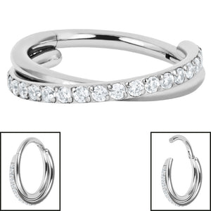 Titanium Pave Set Jewelled Crossover Hinged Clicker Ring