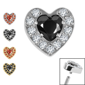 Titanium Jewelled Heart with Pave set Edge for Internal Thread shafts in 1.2mm